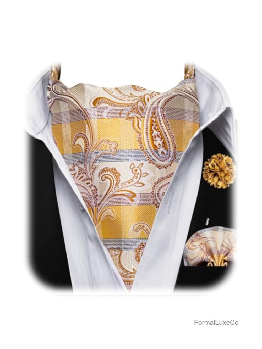 Silk Paisley Ascot Tie Set with Pocket Square & Lapel Pin
